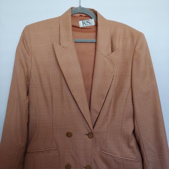 KS. Klaus Steilmann Vintage Light Peach and Brown Plaid Womens Blazer38 - Picture 4 of 15